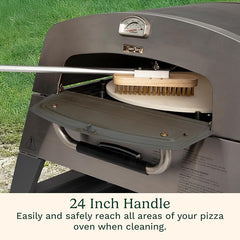Cuisinart 24” Pizza Stone Cleaning Brush with Rotating Head and Brass Bristles for Easy Cleaning, Lightweight and Durable Long Handle Brush and Scraper for Stubborn Spots, Pizza Oven Accessory