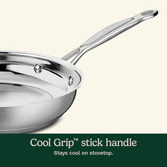Cuisinart 10-Inch Open Skillet, Stainless Steel Skillet with Lid, Large Kitchen Pan, Dishwasher Safe, Compatible with Induction, Electric, Gas Cooktops, Oven Safe Saucepan, Cool Grip Handles