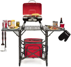 Cuisinart Take Along Grill Stand, Lightweight Portable Folding Table with Side Tables, Cup Holders, Tool Hooks and Storage Shelf, Collapsible Table, No Assembly Required for BBQs and Camping