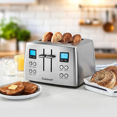 Cuisinart 4 Slice Countdown Motorized Toaster, Compact Design with Extra-Wide Slots for Toasting, Defrost & Reheat Functions, CPT-435P1, Stainless Steel