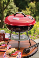 Cuisinart CCG190RB Inch BBQ, 14" x 14" x 15", Portable Charcoal Grill, 14" (Red) & CGS-W13 Wooden Handle Tool Set, Black (13-Piece)