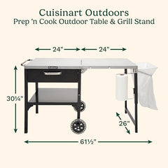 Cuisinart Prep ‘n Cook Outdoor Table and Grill Stand, Stainless Steel Folding Table with Wheels, 48” x 24” Prep Station for Home BBQ, Tailgates, Cookouts