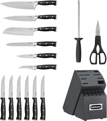 Cuisinart 15-Piece Knife Set with Block, High Carbon Stainless Steel, Forged Triple Rivet, Black/Black C77BTR-15PBK