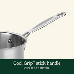 Cuisinart 1.5 Quart Sauce Pan with Cover, Stainless Steel Pot with Lid, Small Kitchen Pots, Dishwasher Safe, Compatible with Induction, Electric, Gas Cooktops, Oven Safe Saucepan, Cool Grip Handles