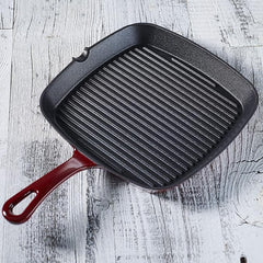 Cuisinart CI30-23CR Chef's Classic Enameled Cast Iron 9-1/4-Inch Square Grill Pan, Cardinal Red