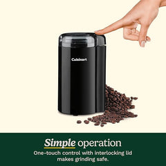 Cuisinart Coffee Grinder, One Touch Control Coffee Bean Grinder with Stainless Steel Bowl and Blades, 2.5 oz/70g Capacity Enough for 12 Cups, On/Off Switch with Safety Interlock, DCG-20BKN, Black