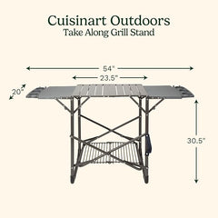Cuisinart Take Along Grill Stand, Lightweight Portable Folding Table with Side Tables, Cup Holders, Tool Hooks and Storage Shelf, Collapsible Table, No Assembly Required for BBQs and Camping