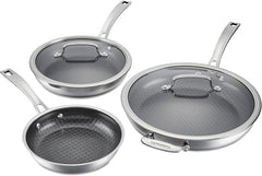 Cuisinart FusionPlus Hybrid Nonstick Stainless Steel Cookware Set, 5-Piece Skillet Cooking Set with PFAS-Free PURELYSEAR Ceramic Non Stick Technology, Scratch Proof, Cool Grip Handles, Dishwasher Safe
