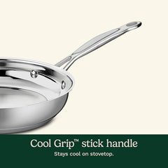 Cuisinart 8-Inch Open Skillet, Stainless Steel Skillet with Lid, Large Kitchen Pan, Dishwasher Safe, Compatible with Induction, Electric, Gas Cooktops, Oven Safe Saucepan, Cool Grip Handles