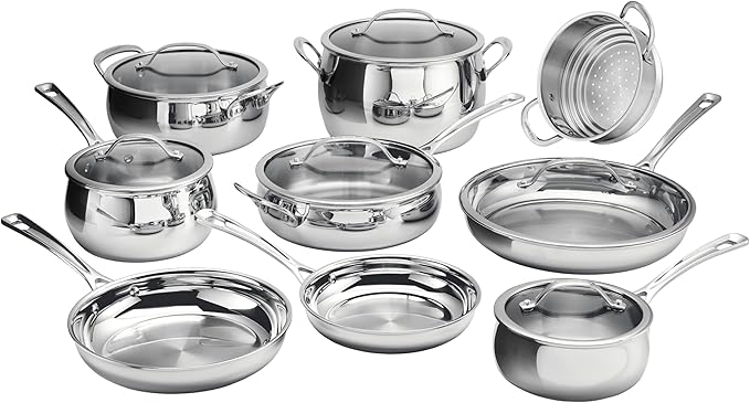 Cuisinart 15 Piece PureClad Triple-Ply, Stainless Steel, Cookware Set, PCST-15