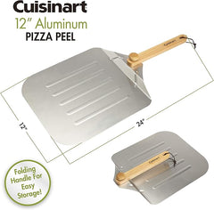 Cuisinart 12” Aluminum Pizza Peel, Lightweight Pizza Spatula with Foldable Wood Handle for Family Pizzas, Dough, Bread, Flatbreads, and More