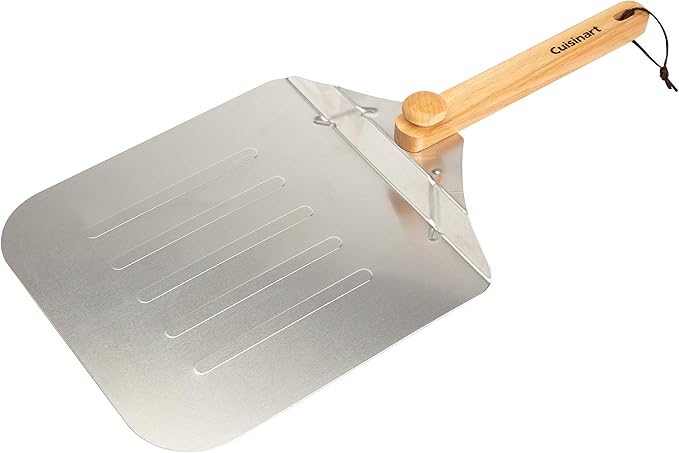 Cuisinart 12” Aluminum Pizza Peel, Lightweight Pizza Spatula with Foldable Wood Handle for Family Pizzas, Dough, Bread, Flatbreads, and More