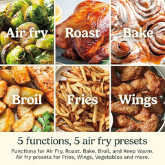Cuisinart Air Fryer, 6-Quart Basket Large Fryer with 5 Cooking Functions to Roast, Bake, Broil, Air Fry and Keep Warm, 5 Airfryer Presets, Dishwasher-Safe Parts, AIR-200NAS, Stainless Steel & Black
