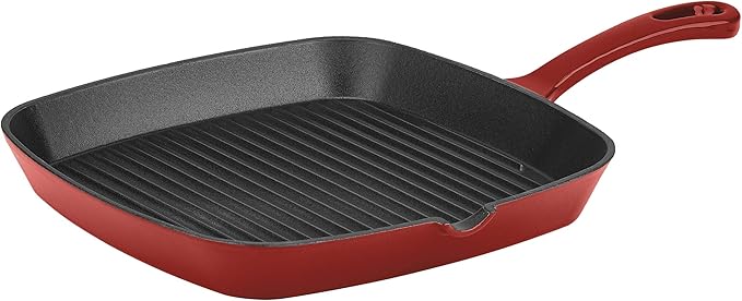 Cuisinart CI30-23CR Chef's Classic Enameled Cast Iron 9-1/4-Inch Square Grill Pan, Cardinal Red