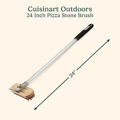 Cuisinart 24” Pizza Stone Cleaning Brush with Rotating Head and Brass Bristles for Easy Cleaning, Lightweight and Durable Long Handle Brush and Scraper for Stubborn Spots, Pizza Oven Accessory