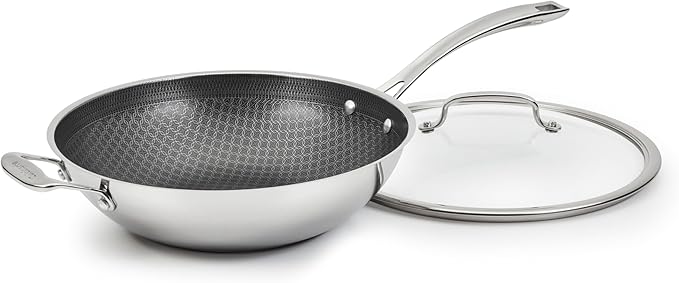 Cuisinart FusionPlus Hybrid Nonstick Stainless Steel Cookware, 12-Inch Wok Pan with Cover and Helper, PFAS-Free PURELYSEAR Ceramic Technology, Scratch Proof, Cool Grip Handles, Dishwasher Safe