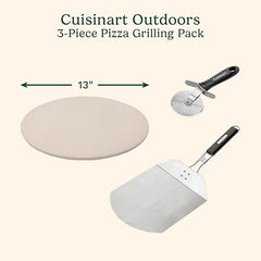 Cuisinart 3 Piece Pizza Grilling Pack, 13” Round Pizza Stone for Grill with Cutter and Foldable Stainless Steel Peel, Complete Set to Build Your Own Pizzas at Home